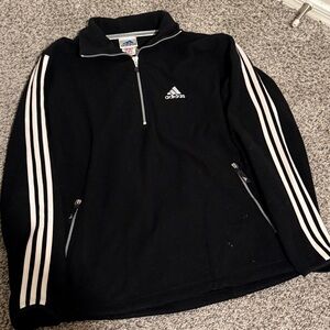 Vintage Adidas Fleece Quarter Zip Pullover Jacket Size Medium 3 Stripe Sleeved